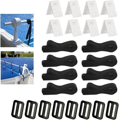 Set van 8 Universele Bevestigingsbanden en Clips voor Rolbare Zwembadhoezen, Ideaal voor Zwembadtarpaulins en Beveiliging van Zwembadfolie