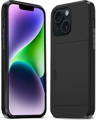 Hoesje Geschikt voor iPhone 14 Hoesje Pasjeshouder Shockproof Hard Case - Hoesje Geschikt voor iPhone 14 Hoes Met Kaarthouder - Zwart