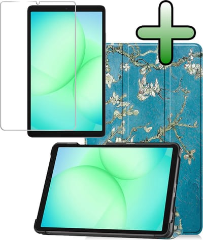 Hoesje Geschikt voor Samsung Galaxy Tab A11 / A9 - Met Screenprotector - Trifold Bookcase - Hard Cover - Hardcover Book Case - Tablet Hoes - Bloesem