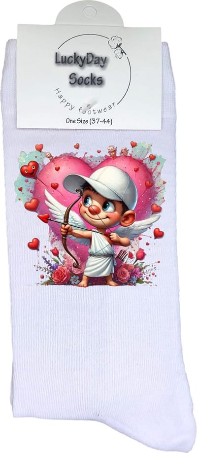 Cupido - Valentijn sokken - Grappige sokken - Leuke sokken - Hem Haar sokken - Vrolijke sokken - Schattige sokken - Valentijn Cadeau - Vaderdag - Liefde - Moederdag - Verjaardag cadeau - Kerst cadeau - Leuk Cadeau - Sokken maken Happy - Maat 37-44