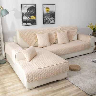 Pluche Velours Verdikken Gewatteerde Bankhanddoek Superzacht Antislip Bankstoelhoes Hoekbankhoes Meubelbeschermer Hoes 70x70cm 1pc beige