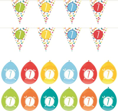Haza - Verjaardag 7 jaar feestartikelen pakket vlaggetjes/ballonnen