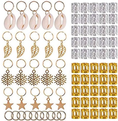 80 Delige Set Haaraccessoires met Vlechtringen, Manchetten en Hangers in Goud en Zilver