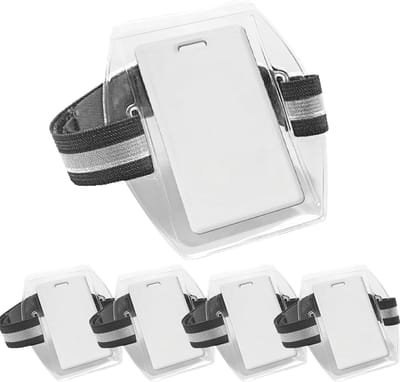 5 stuks Zwart ID-badgehouder voor op de arm waterdichte, badgehouder voor op de arm, armband, ID-kaart, polsbandje, hoge zichtbaarheid, PVC-identiteitsclip met reflecterende streep, verstelbare band voor skipas - Cyslmuk®