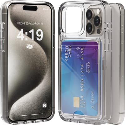Hoesje geschikt voor iPhone 15 Pro met Pasjeshouder Transparant - Met Kaarthouder - Kristalhelder - Hard Case