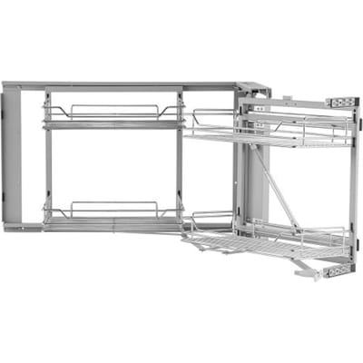 VEVOR Keukenkastorganizer met 2 lagen en 4 planken, verchroomde opbergmand van koolstofstaal, opbergorganizer, links- en rechtsdraaiend, min. deuropeningsbreedte 60 cm