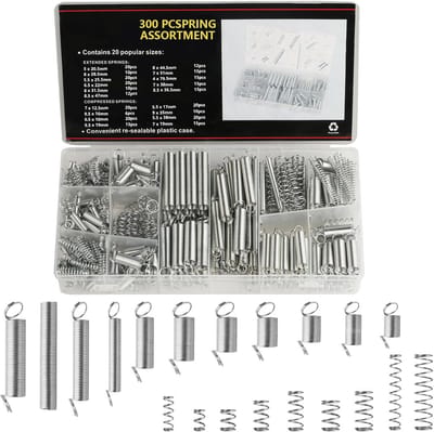 Assortiment Veer-trekveren 300 Stuks - Roestvrij Staal Drukveren Spiraalveren voor Gereedschap en Apparaten