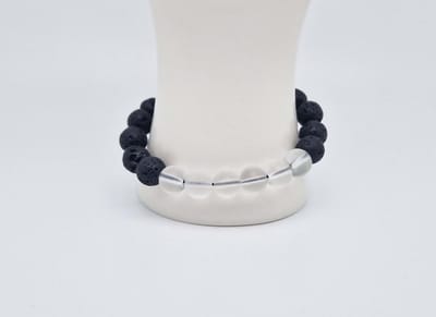 Handgemaakte "Armband Vulkanische" natuurstenen armband “Lava Donker -Selenite ” - 10 mm diameter van de korrel- Diameter armband 20 cm - Een mooi cadeau voor familie en vrienden