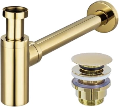 H&F Wastafelsifon met Afvoerplug – Geborsteld Goud – Sifon met Clickwaste – Universeel – Voor Wastafel en Fontein