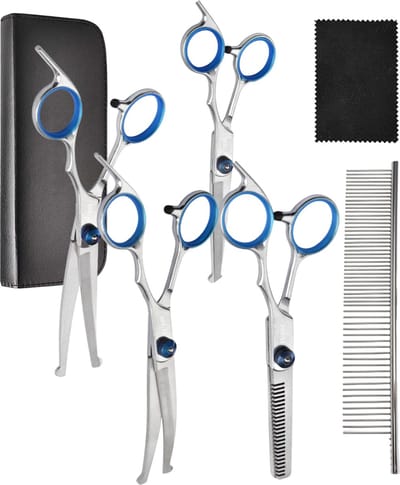 YUBBI Dieren Trim Scharen Set - Honden Schaar - Trimset Voor Honden - Effileerschaar - Uitdunschaar - Trimschaar - Zilver - Incl Opbergetui en Kam