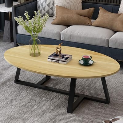 Ovale salontafel - Moderne bijzettafel - Woonkamer inrichten - Met metalen frame - 120 x 60 cm - Lichte walnoot