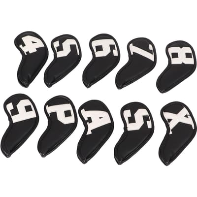 Lot de 10 pièces Housse de Fer de Club de Golf Imperméable en PU Processus de Couture Fine Étui de Protection pour Tête de Club de Golf(Caractère Blanc Noir White Character noir