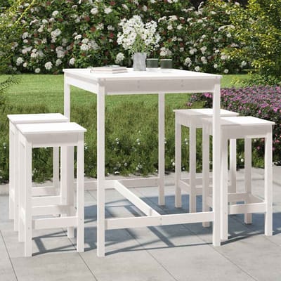 vidaXL - 5-delige - Tuinbarset - massief - grenenhout - wit