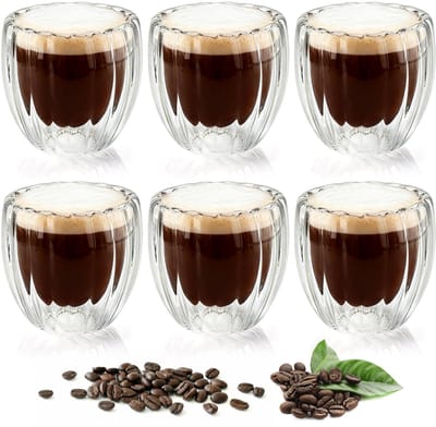 6 stuks Latte Macchiato glazen dubbelwandig, 150ml dubbelwandige koffieglazen dikwandig, espresso tassen glas Geschikt voor de vervaardiging van espresso, cappuccino, matcha, thee