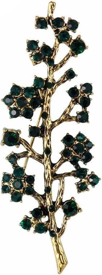 Fako Bijoux® - Broche - Tak Met Groene Bloemen - 33x89mm - Goudkleurig
