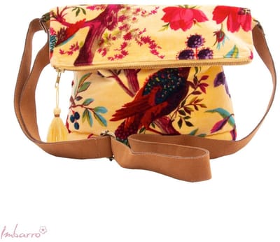 Imbarro Fashion & Home Crossbody Tas Paradise Honey – Velvet Schoudertas met Verstelbare Band – Geel – 36x30 cm