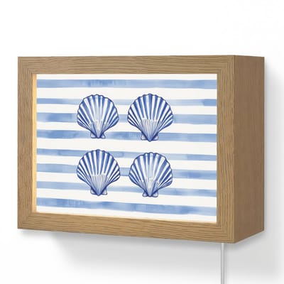 Wandlamp 20x15 cm - Oplaadbaar - Vier schelpen - Blauw - Wit - Strepen - Wandlampen binnen woonkamer - Slaapkamer lamp met kabel - Decoratieve nachtlamp - Vloerlamp snoer