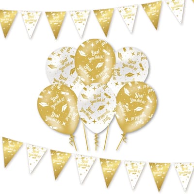 Q2P - You Did It! - Slingers - Ballonnen - Wit & Goud Set - Geslaagd Versiering - Helium Ballon