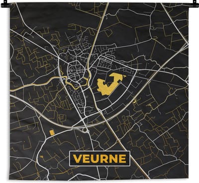Wandkleed - Wanddoek - Veurne - Plattegrond - Kaart - Goud - Stadskaart - 180x180 cm - Wandtapijt