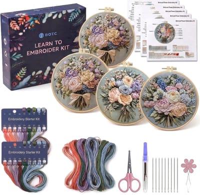 BOTC Borduurpakket - Borduurset van 4 - Borduurpakketten voor Volwassenen - Hobby en Creatief - Borduren - Bloemen