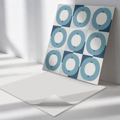 Wallfluent Vinyl Tegels - Geometrie van Cirkels in Het Systeem Zelfklevende Vinyltegels - 30 cm x 30 cm - Turkoois Vinyl Tegels - Set van 9 - Vierkant PVC Tegels - Texturen Plaktegels - Vloer Tegels PVC - Plaktegels Keuken en Badkamer