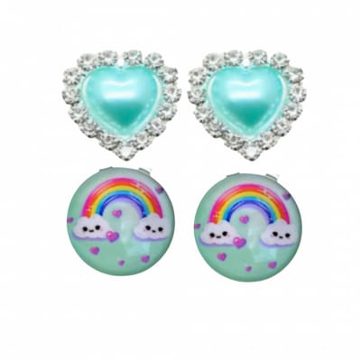 2 Paar -Clip oorbellen -Franny-blauw-geen gaatje-Hart- regenboog- Charme Bijoux