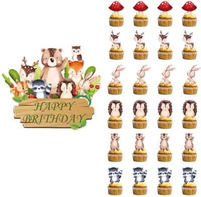 Dailygoods- Dierenkaartinzetstukken 25 stuks - Taartdecoratie - Feestaccessoires - Jungle Dieren - Veelkleurig - Lichtgewicht Papier