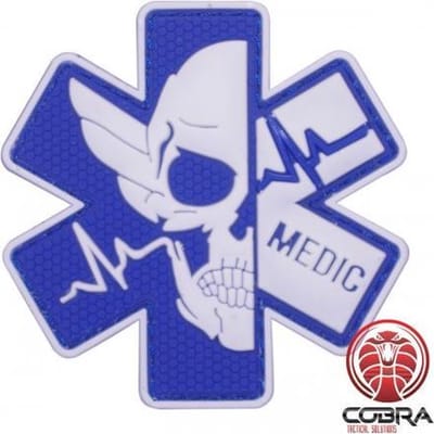 Medical Cross Skull blauw witte PVC patch embleem met klittenband