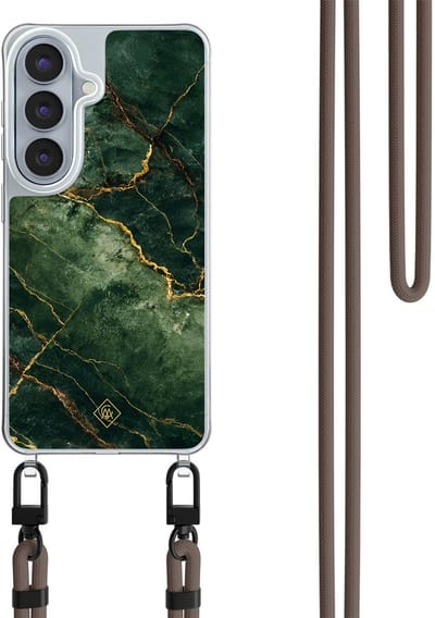 Casimoda® hoesje met bruin koord - Geschikt voor Samsung S26 - Emerald Marble - Afneembaar koord - TPU/polycarbonaat - Groen