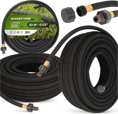 Irrigatieslang - Tuinslang druppelslang - Planten water geven - Flexibel boven/ondergronds - 1/2 inch 30 meter - Zwart