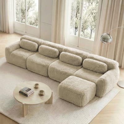 MODFU Hoekbank - Modulair - Montagevrij - Minimalistisch - Voor Woonkamer - Pluche - Lichtkhaki
