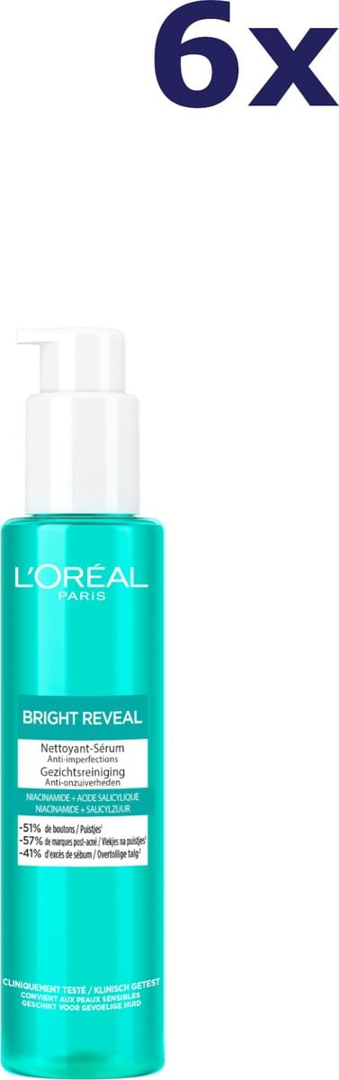 6x L'oreal Bright Reveal Dark Spot Gezichtsreiniger met Niacinamide
