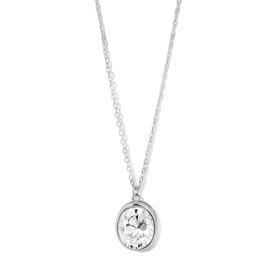 New Bling 9NB-0724 Zilveren Ketting met Hangertje - Dames - Zirkonia - Ovaal - 13,6 x 11,7 mm - Wit - Ankerschakel - 40 + 5 cm - Rhodium - Zilver