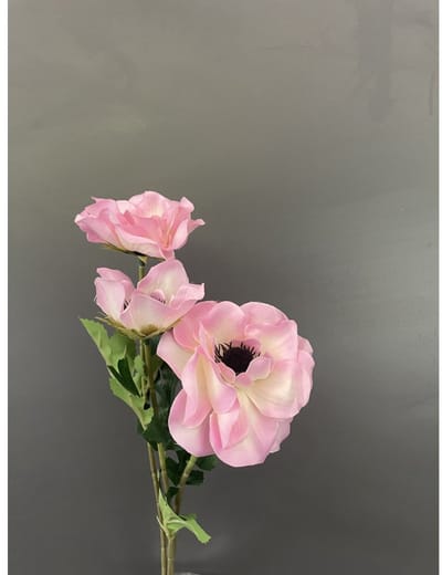 Anemoon - 3 bloemen - roze - zijden bloemen - 3 stelen - onderhoudsvrij - 52 cm - kunstbloemen