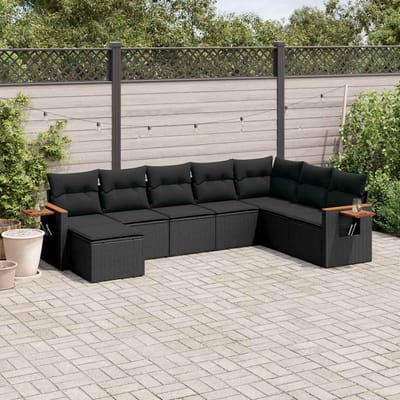 vidaXL - 8-delige - Loungeset - met - kussens - poly - rattan - zwart