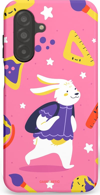 Casetastic hoesje geschikt voor Samsung Galaxy A26 - Dubbellaagse bescherming - Slimme konijnensprongen - Fashion Case - Koraal Geel Roze