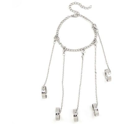 Bague Chaîne Bracelet Punk Gothique Cool Alliage Argent Empilable Réglable Chaîne Combinaison white