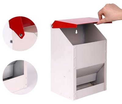 Kippen Voederbak - Pluimvee Dispenser - Voedsel Opslag - Weerbestendig Metaal - 45 kg Capaciteit - Metaal Rood
