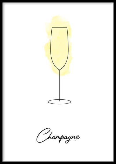 Poster Champagne - 30x40 cm Met Fotolijst - Cocktail Poster - Ingelijst - WALLLL
