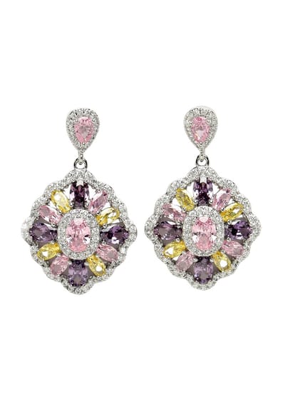 AVANT-GARDE PARIS Diva Collection Oorbellen - Cubic Zirconia - 1 paar - Multicolor met paars geel en roze accenten