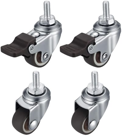 Set van 4 M8 Meubelwielen met Rem, 360 Graden Draaiend, Stil en Antislip Rubber voor Binnen en Buiten, 1.5 Inch