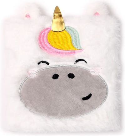 "Fluffy Unicorn Notitieboekje - Adoracorns - Pluche Dagboek - Gelinieerd - 17x15x2cm"