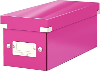 Leitz WOW Click & Store Opbergdoos met Deksel voor CD's - Kartonnen Sorteerdoos voor Spullen - 84% Gerecycled Karton - 14.3 x 35.2 Cm (BxD) - Roze
