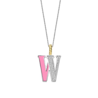 TI SENTO Dames Hanger - 925 zilver - Letter W - Roze - 6840PI_W