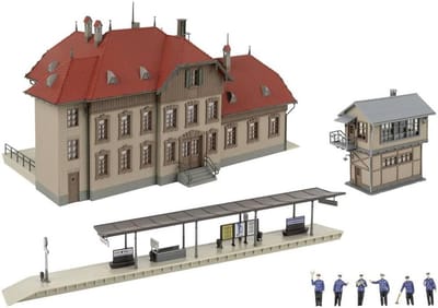 Model Station Set - Hobby Bouwpakket - Modelbouw Spoor - Gedetailleerd Ontwerp - H0 Schaal - Roodbruin
