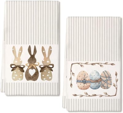Keukenhanddoeken Set - Theedoeken Keuken - Pasen Decoratie - Ultra Absorberend - 45 x 66 cm - Beige