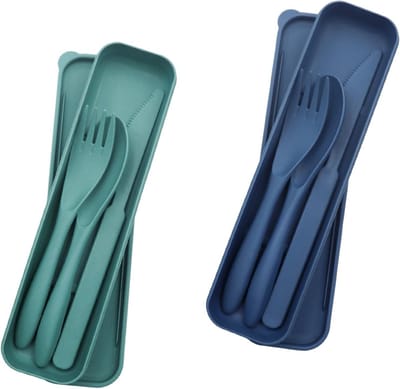Reisbestek Set van 2 met Etui - Draagbaar Bestek voor Kamperen, Picknicken en Buitenactiviteiten - Herbruikbare Plastic Mes, Lepel en Vork
