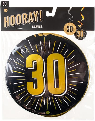 Verticale slinger | Hangdecoratie Swirls 30 jaar | luxe uitvoering 70x14cm | 6 stuks