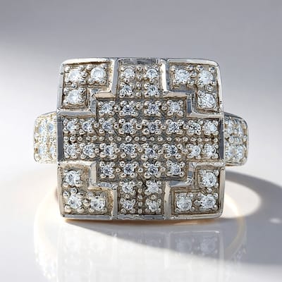 Cavill - Zilveren ring 925 sterling met 52 rode Cambodjaanse zirkonia's pavé - 0,856 ct - Geometrisch modern design - Elegant & Sprankelend