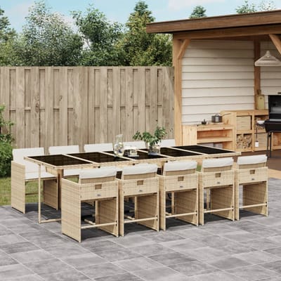 vidaXL - 11-delige - Tuinset - met - kussens - poly - rattan - beige